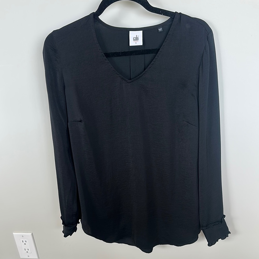 CAbi Black Long Sleeve V-Neck Blouse